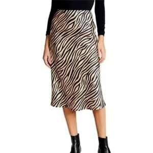 NWT - Re:Named - Satin Tiger Print Brown Midi Skirt - Size Small